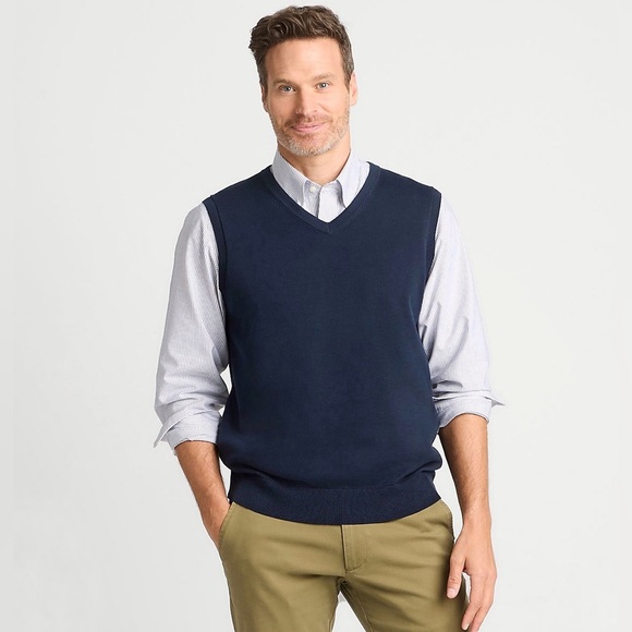 Lands’ End Men's Fine Gauge Supima Cotton Sweater Vest Size Large Blue Gray - Picture 1 of 8